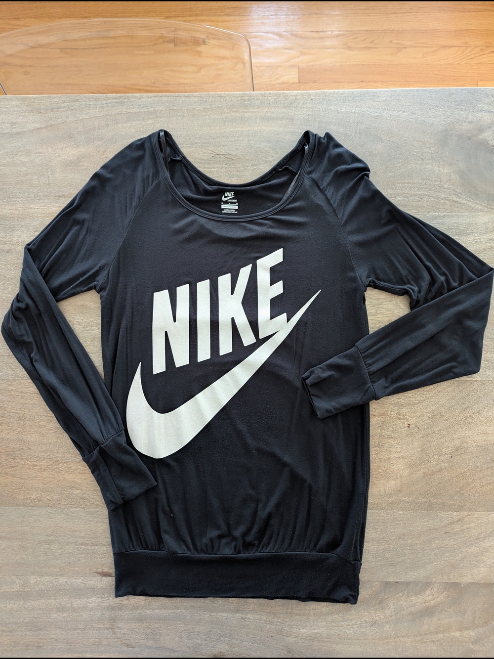 Nike Black Long-Sleeve Logo Tee with White Swoosh